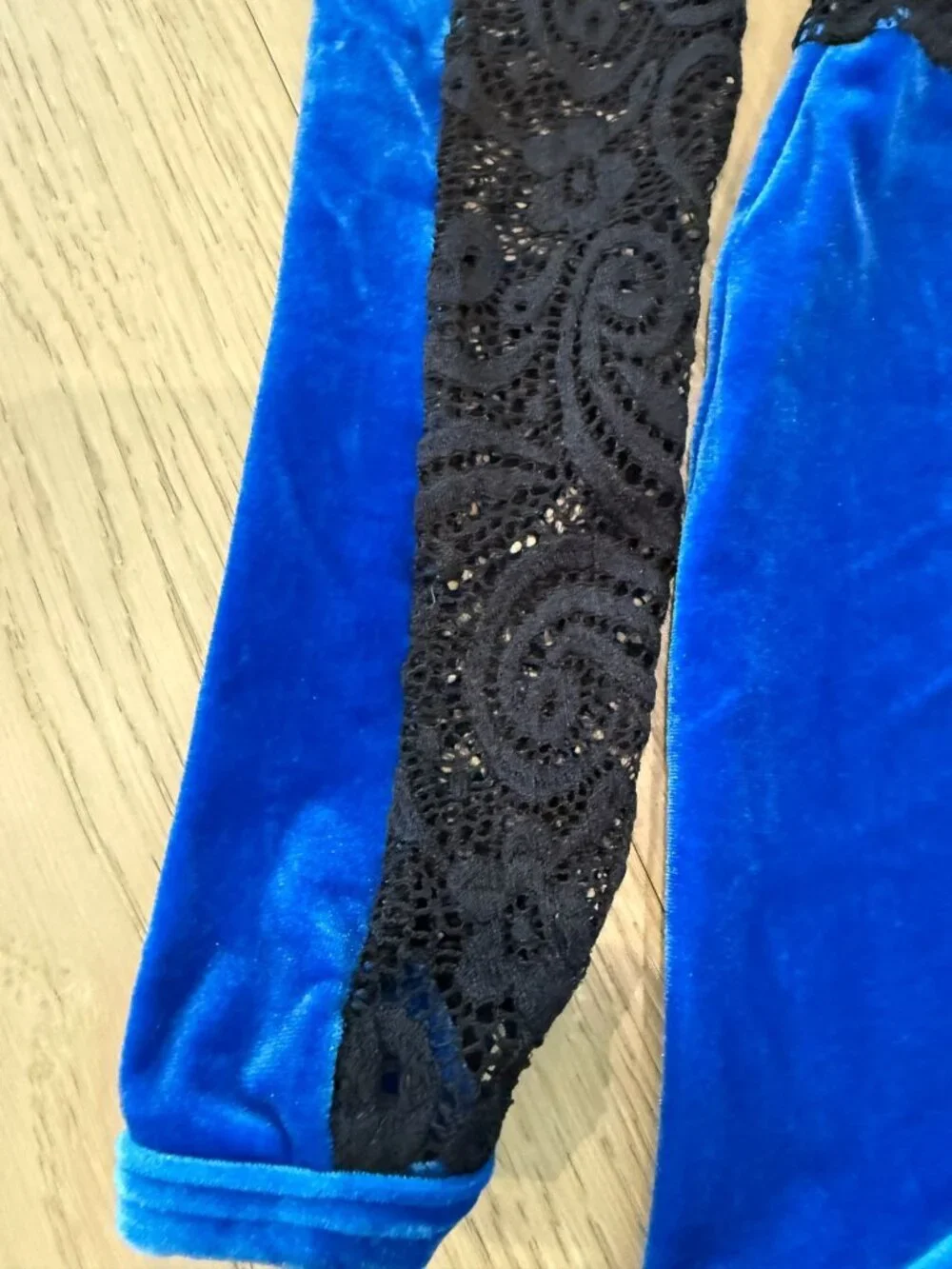 Curtain Call Blue Velvet Stretch Lace Dance Leotard Costume CLA 10-12